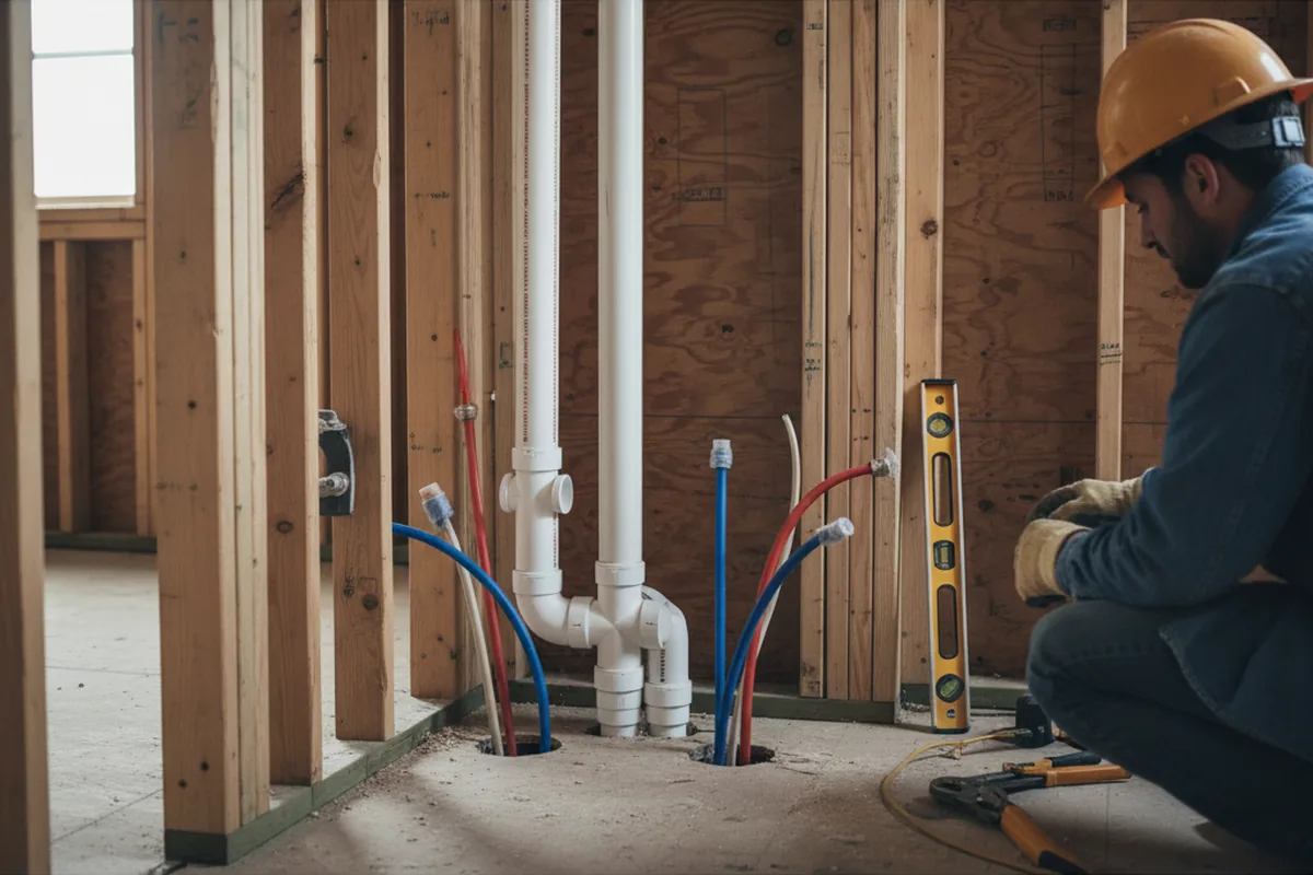 Drain and supply rough-in during Leak Detection in Granby